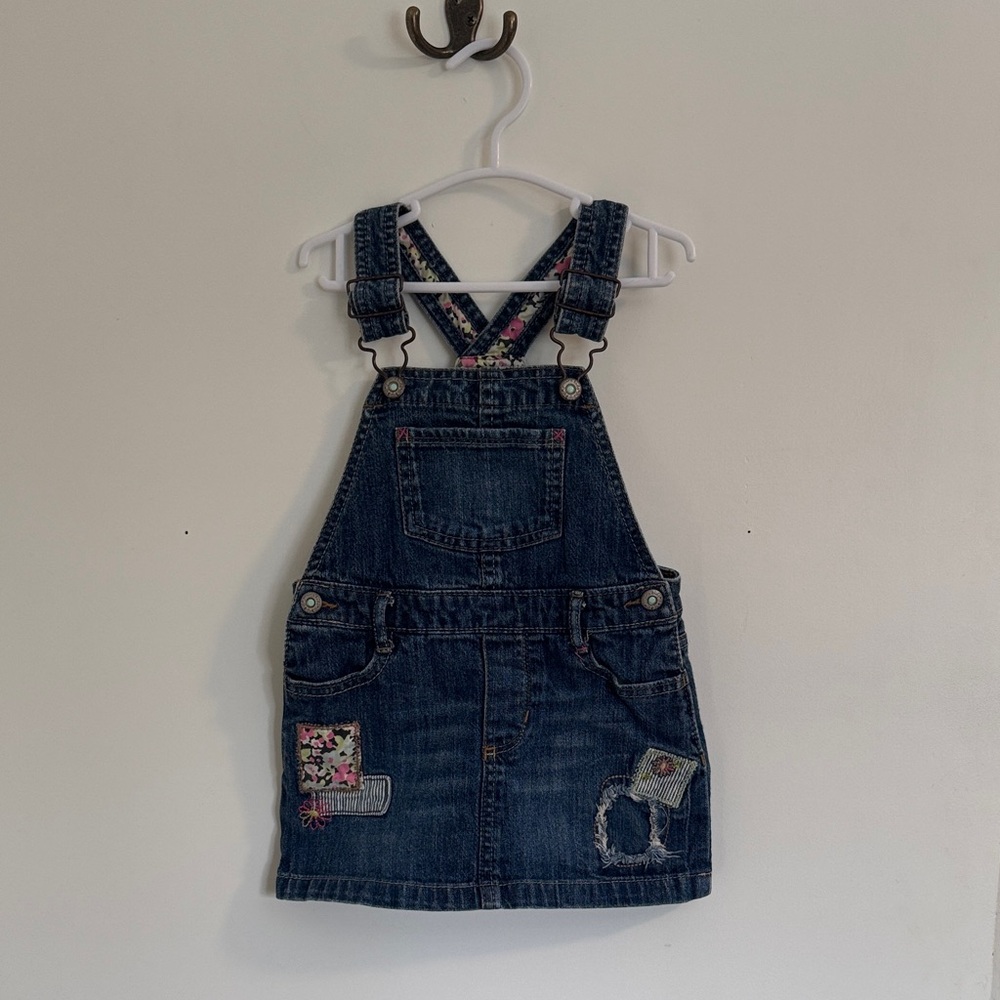 OshKosh B'gosh Blue Denim Kids Overall Skirt with Floral Patches 2011
